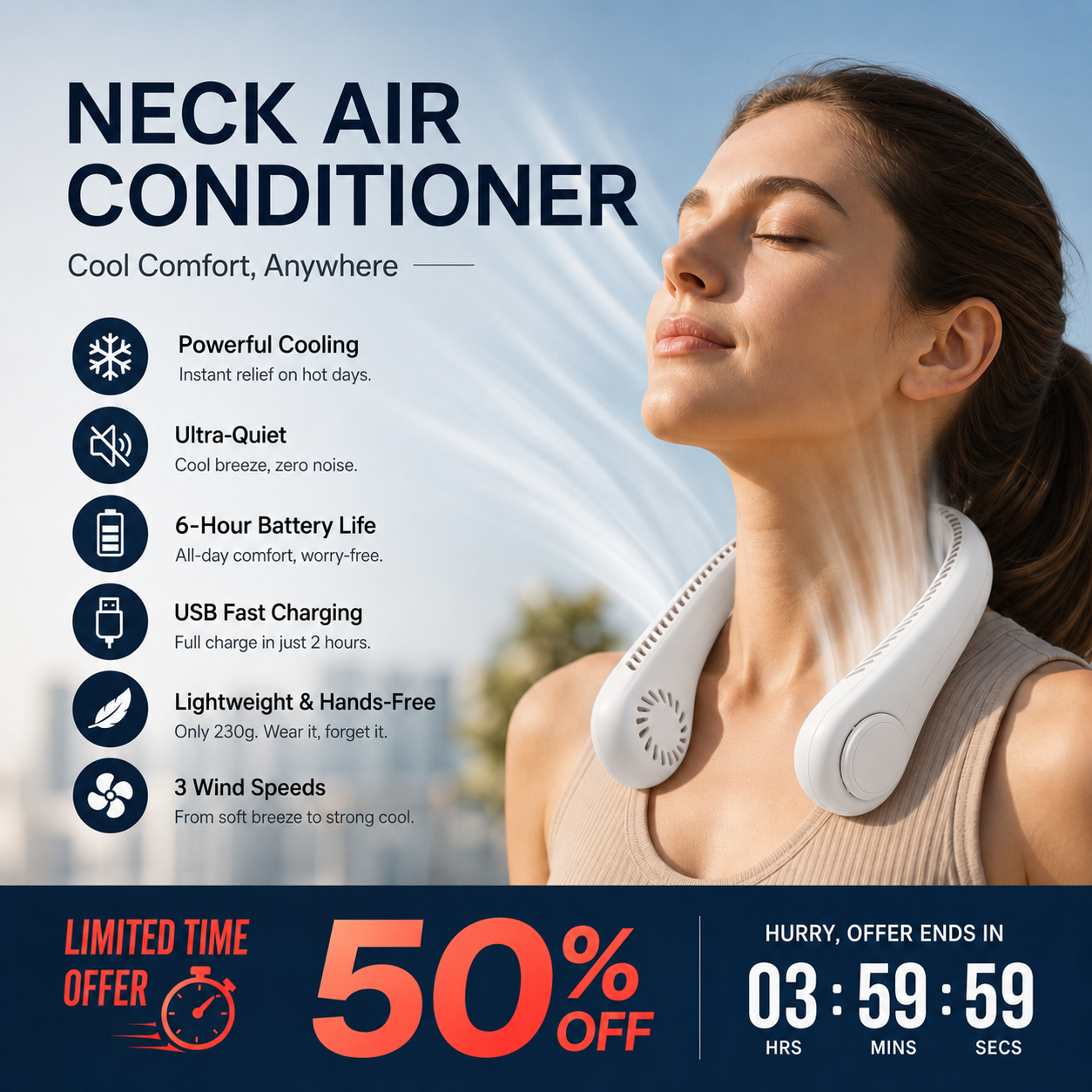 Primalux™ 🥳 HOT SALE 🥳 50K+ SOLD! 🍃 Neck Air Conditioner Fan – Quiet, Hands-Free Cooling 😎🌬️