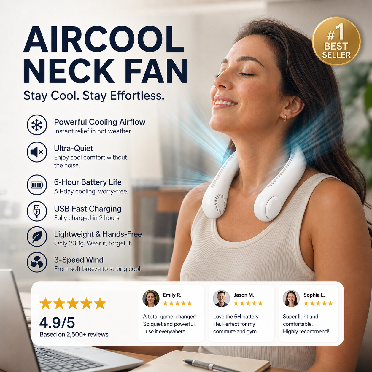 Primalux™ 🥳 HOT SALE 🥳 50K+ SOLD! 🍃 Neck Air Conditioner Fan – Quiet, Hands-Free Cooling 😎🌬️