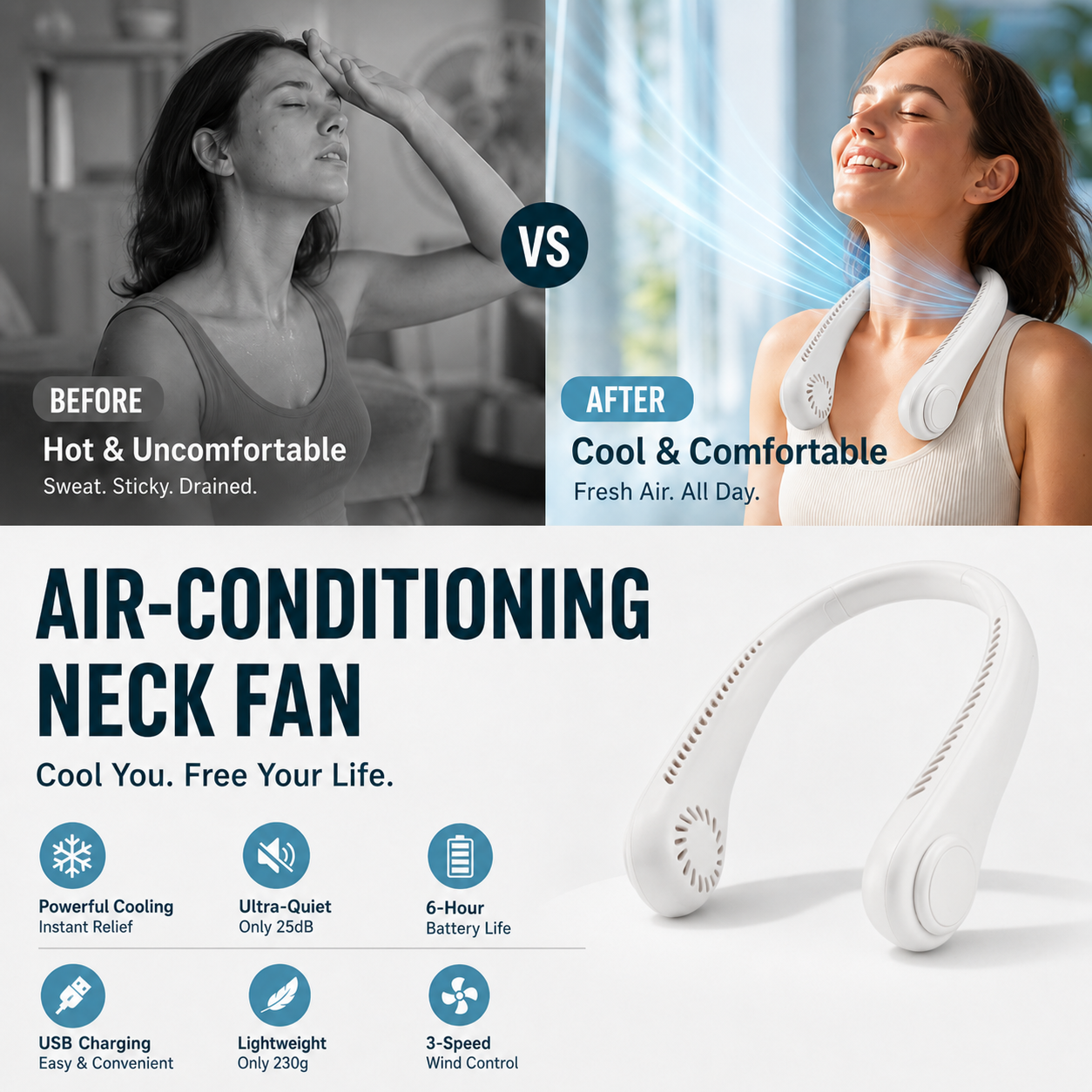 Primalux™ 🥳 HOT SALE 🥳 50K+ SOLD! 🍃 Neck Air Conditioner Fan – Quiet, Hands-Free Cooling 😎🌬️