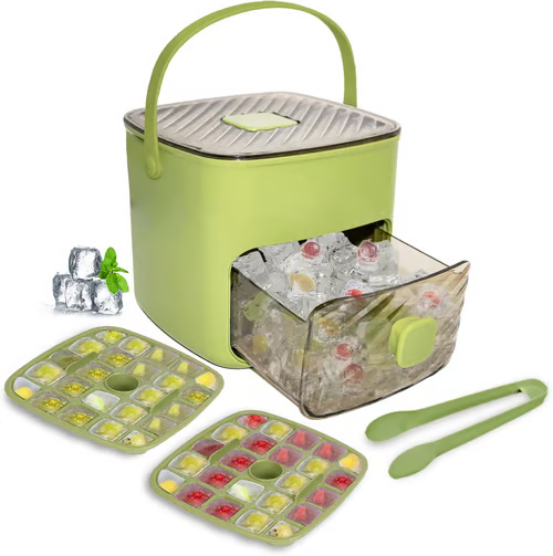 ☀️🧊One-Press Easy Release Ice Cube Tray Set with Lid & Storage Bin