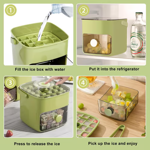 ☀️🧊One-Press Easy Release Ice Cube Tray Set with Lid & Storage Bin