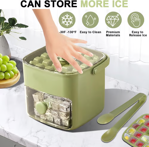 ☀️🧊One-Press Easy Release Ice Cube Tray Set with Lid & Storage Bin