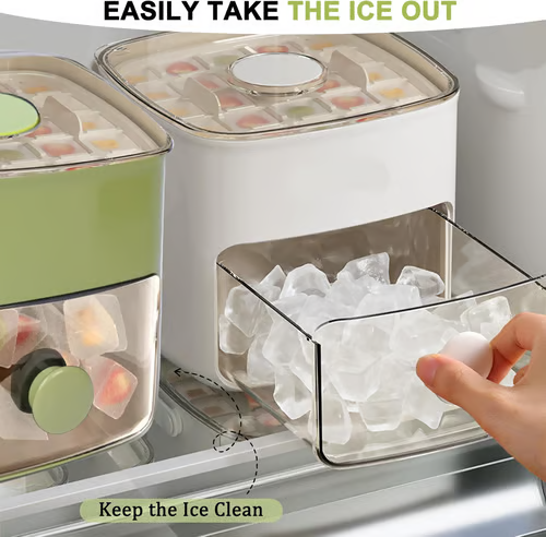 ☀️🧊One-Press Easy Release Ice Cube Tray Set with Lid & Storage Bin