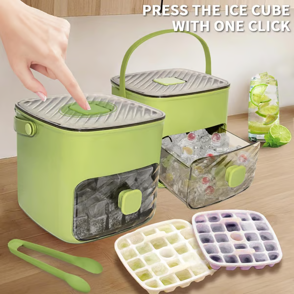 ☀️🧊One-Press Easy Release Ice Cube Tray Set with Lid & Storage Bin