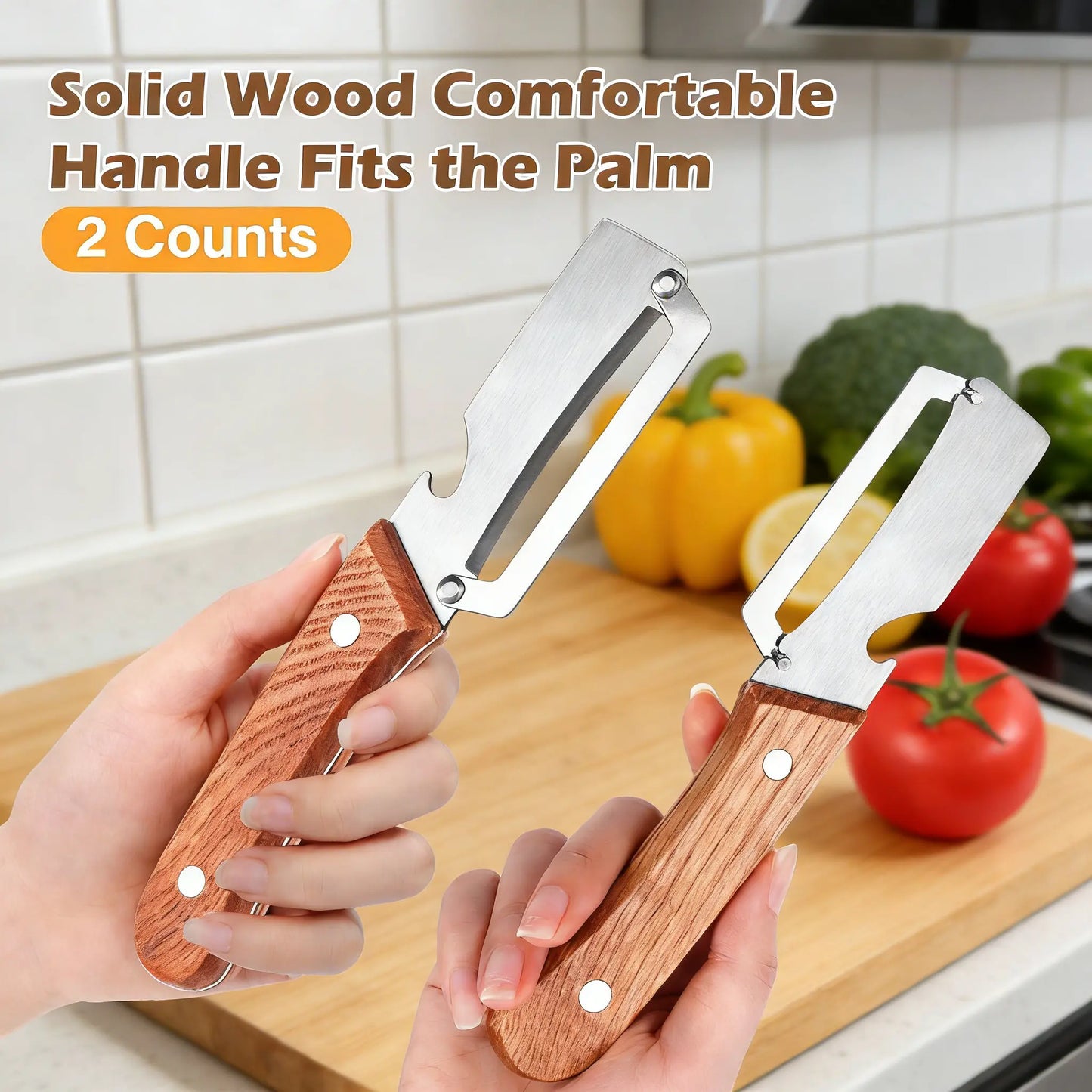 Primalux™ Wooden-Handled Stainless Steel Shredder and Peeler