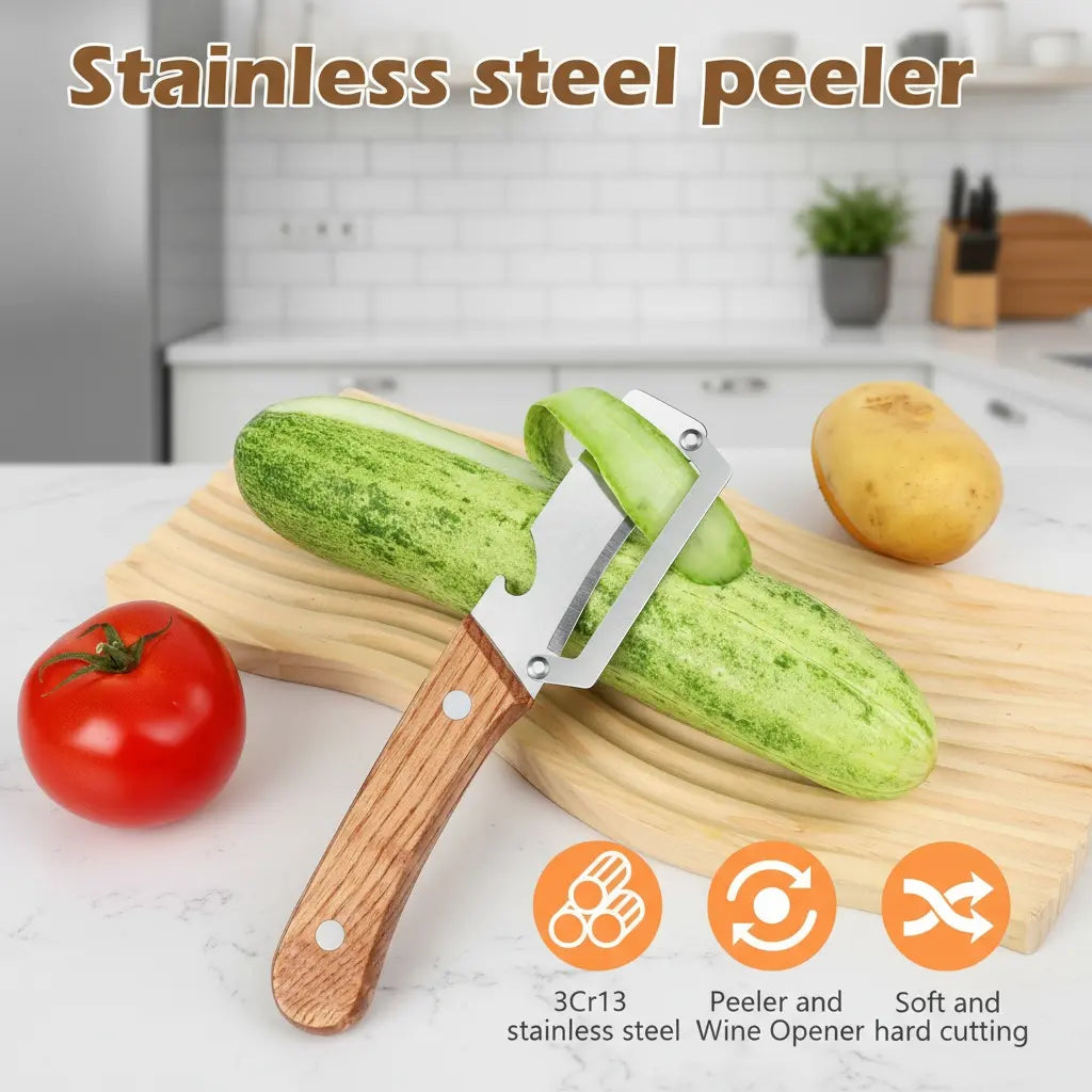 Primalux™ Wooden-Handled Stainless Steel Shredder and Peeler