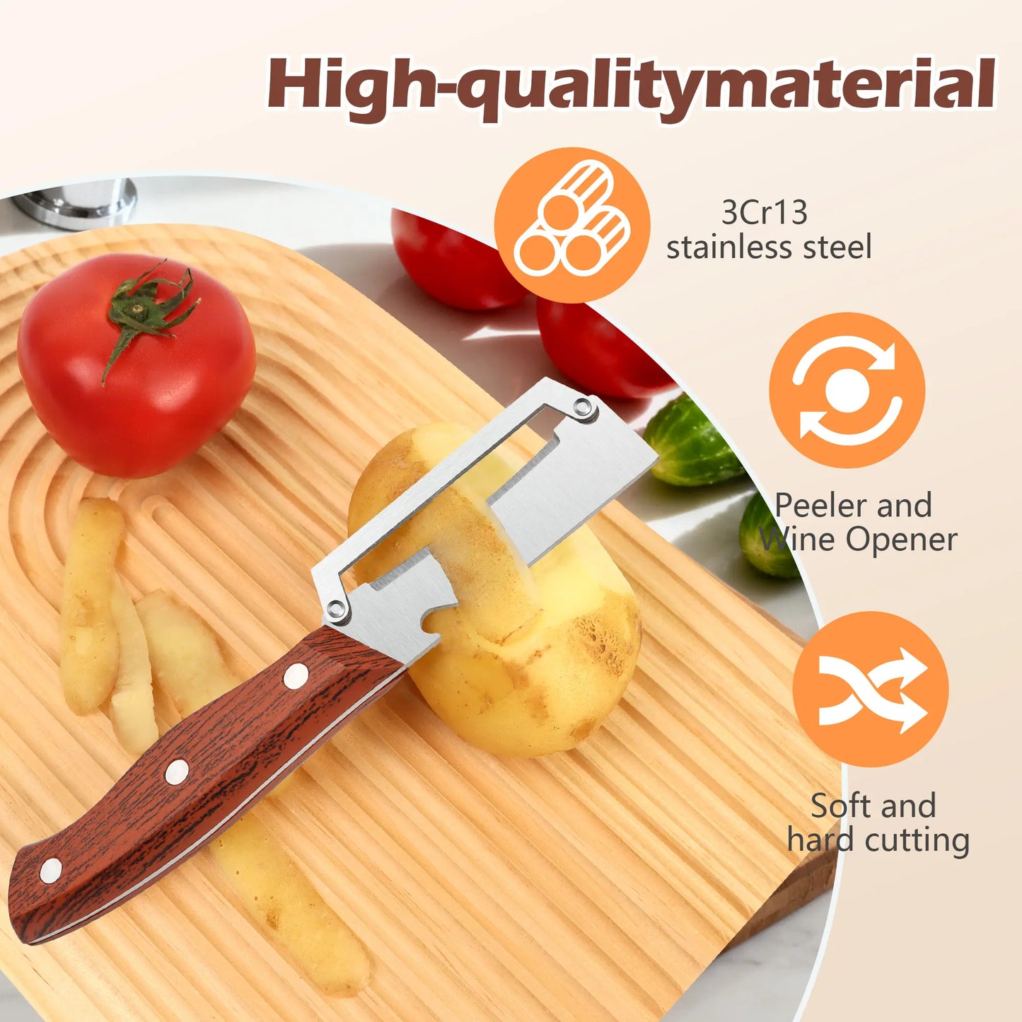 Primalux™ Wooden-Handled Stainless Steel Shredder and Peeler